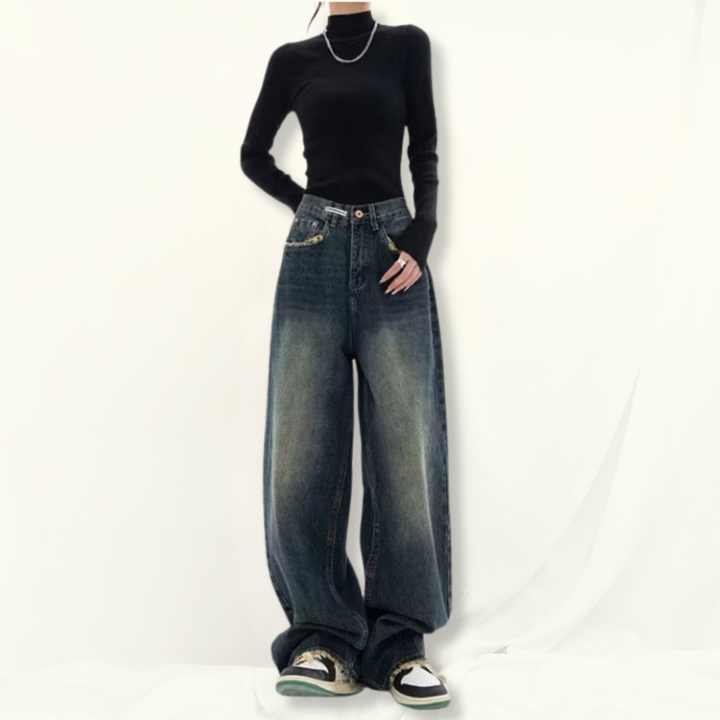 RetroScript Wide-Leg Jeans