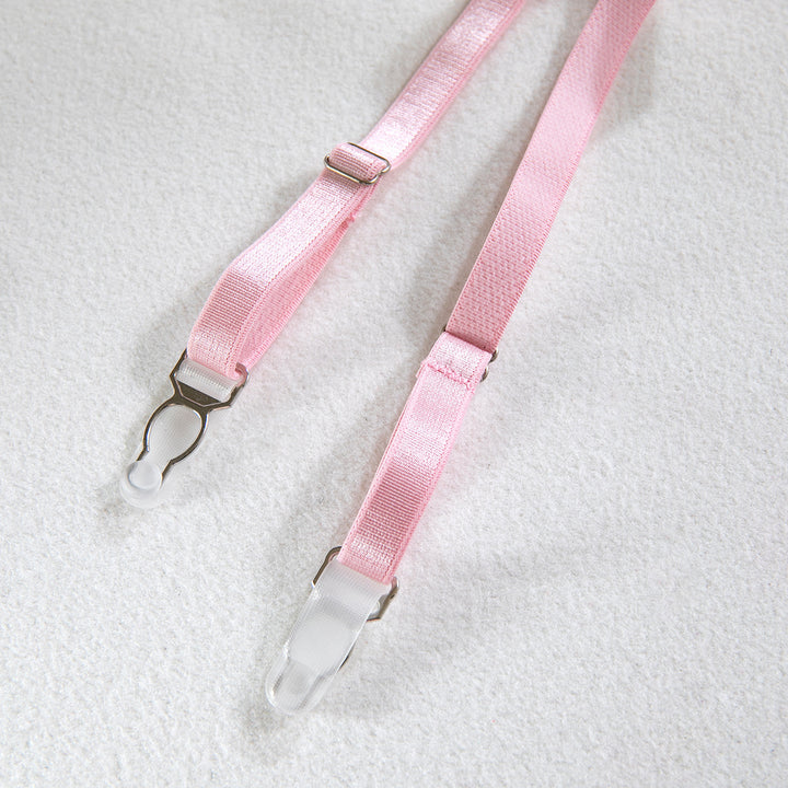 Adjustable pink lingerie straps with metal and plastic clasps, ideal for enhancing comfort and style in women's undergarments, designed for a secure fit to