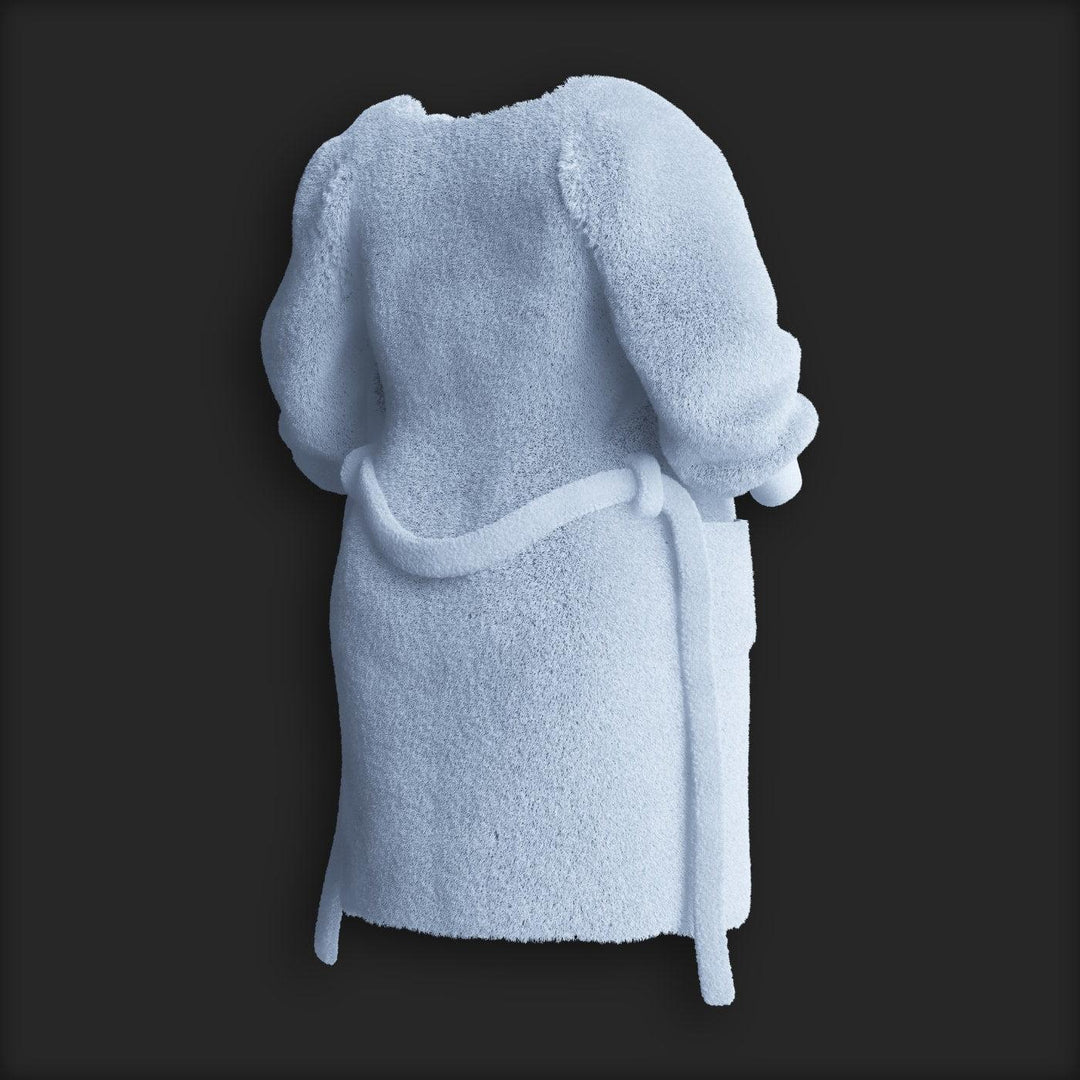 Fluffy light blue robe with long sleeves and a tie belt, showcasing a cozy and stylish design perfect for relaxation.