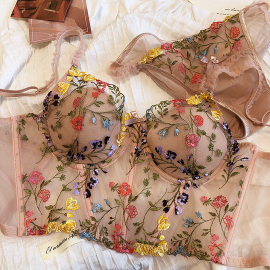 Floral Embroidered Lace Lingerie Set | French Vintage Floral Lace Bra ...